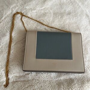 Celine Two-Tone Leather Clutch in Gray and Cream